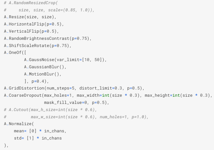 The Albumentations configuration used in our solution